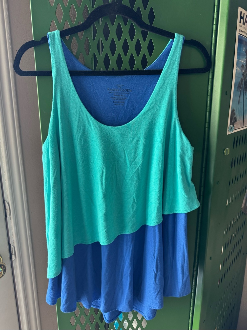 Faded Glory Women’s 90s/Y2K Teal and Blue Layered Tank Top